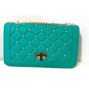 BADGLEY MISCHKA Quilted Teal Gold Studded Crossbody NWT $199 Vegan Leather